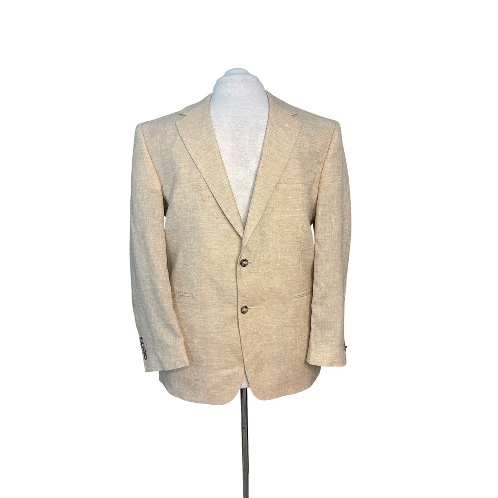 Joseph A. Bank Regular Fit Linen Wool Lightweight Sport Coat 44R Tan Single Vent